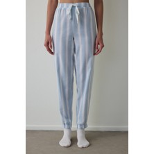 Penti Açık Mavi Magic Çizgili Pamuklu Bağlama Detaylı Pijama Altı