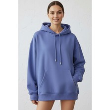 Giyim Dünyası Kadın Pendepe Üç Ip Şardonlu Kapşonlu Kanguru Cep Sweatshirt Lila
