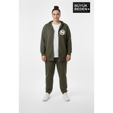 Superlife Kadın Büyük Beden Kapüşonlu Fermuarlı N Baskılı Sweatshirt Hırka SPR26BHRK922