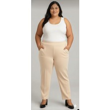 Akşen Giyim Büyük Beden Enine Boyuna  Likralı  Yüksek  Belli Iki Cepli Scuba Krep Pantolon