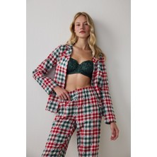 Penti Kırmızı Ekoseli Gömlek Yaka Yılbaşı Pamuklu Pijama Takımı