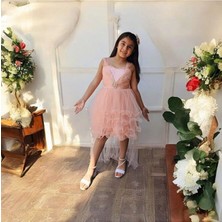 Ahsenim Bebe Kemer Tokalı Kuyruklu Kız Çocuk Abiye Elbise 5-10 Yaş