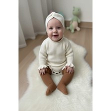 Dikişsiz Selanik Örgü Sosis Yaka Fırfırlı Kız Bebek Triko Body Kazak & Saç Bandı Ikili Takım