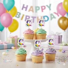 16 Adet Unicorn (Tek Boynuzlu At) Temalı Kürdan Seti / Ikramlık Süsü (16 Adet)