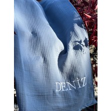 Carti Nakış Işlemeli Isime Özel Bebek Battaniyesi %100 Pamuk Dört Kat Müslin