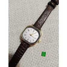 Brality Modern Moda Kadın Kol Saati Vintage Oval Gold Kasa- Koyu Kahve Yılan Desenli Kordon TT0054