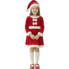 Kostüm Sarayı Kadife Kumaş Fiyonklu Noel Anne Kostümü