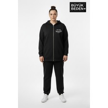 Superlife Kadın Büyük Beden Fermuarlı Kapüşonlu Chef Baskılı Sweatshirt Hırka - Rahat Kalıp SPR26BHRK921