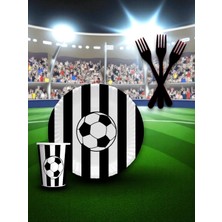 8 Kişilik Siyah Beyaz Taraftar Temalı Tek Kullanımlık Servis Seti