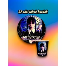 32 Kişilik Wednesday Temalı Parti Seti - Doğum Günü ve Özel Kutlamalar Için