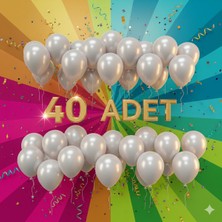 40 Adet Beyaz Metalik Balon Seti - Doğum Günü Parti ve Etkinlik Dekoru Için
