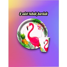 8 Kişilik Flamingo Temalı Parti Seti - Doğum Günü ve Özel Kutlamalar Için