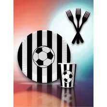 24 Kişilik Siyah Beyaz Taraftar Temalı Tek Kullanımlık Servis Seti