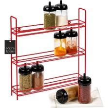 Kırmızı 3 Katlı Duvara Asılabilir Raf, Baharatlık ve Düzenleyici, Metal Paslanmaz