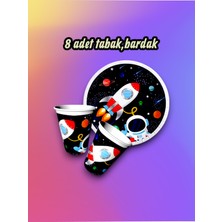 8 Kişilik Uzay Temalı Parti Seti - Doğum Günü ve Özel Kutlamalar Için
