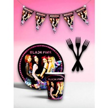 16 Kişilik Blackpink Temalı Tek Kullanımlık Servis Seti ve Flama