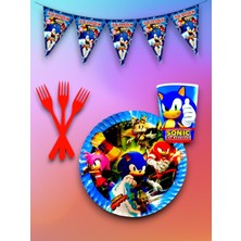 16 Kişilik Sonic Temalı Tek Kullanımlık Servis Seti ve Flama