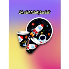 24 Kişilik Uzay Temalı Parti Seti - Doğum Günü ve Özel Kutlamalar Için