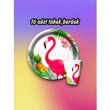 16 Kişilik Flamingo Temalı Parti Seti - Doğum Günü ve Özel Kutlamalar Için