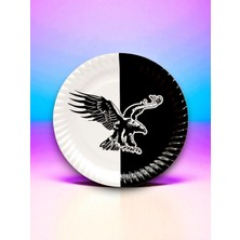 Siyah Beyaz Taraftar Temalı Tek Kullanımlık Tabak (16 Adet)