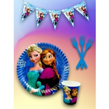 16 Kişilik Karlar Ülkesi Temalı Tek Kullanımlık Servis Seti ve Flama