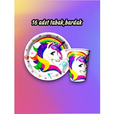 16 Kişilik Unicorn Temalı Parti Seti - Doğum Günü ve Özel Kutlamalar Için