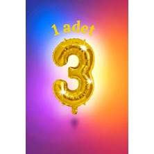 1 Adet Gold Renk 3 Sayı Balonu - Doğum Günü Parti ve Eğlenceli Etkinlikler Için