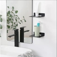 Siyah Metal Duvara Monte Raf, Telefon, Hoparlör, Kamera ve Çiçeklik Için 2 Adet