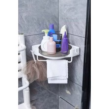 360 Derece Dönebilen Banyo Köşeliği ve Şampuanlık Beyaz