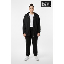 Superlife Kadın Büyük Beden Fermuarlı Kapüşonlu Sweatshirt Hırka - Rahat Kalıp SPR26BHR960