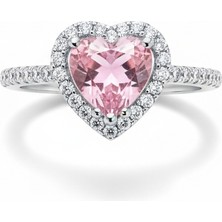 Zeta Jewel 925 Ayar Gümüş Pembe Taşlı Kalp Yüzük Işıklı Kutuda