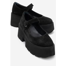 Luvi Orına Siyah Süet Hakiki Deri Kalın Tabanlı Kadın Günlük Ayakkabı