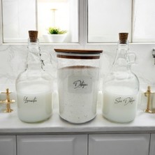 Ahşap Kapaklı Deterjan Kavanozu ve Şişe Seti, 2300ML ve 1000ML, Beyaz