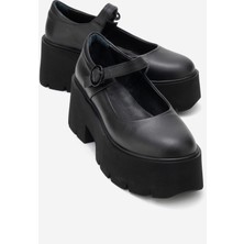 Luvi Orına Siyah Cilt Hakiki Deri Kalın Tabanlı Kadın Günlük Ayakkabı