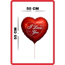 Festilo Folyo Kırmızı Kalp Balon I Love You Baskılı 50 cm Helyum Gazı Uymumlu Sevgili Hediye