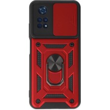 TE Dükkan Buğz Xiaomi Poco M4 Pro 4g Kılıf Pars Lens Yüzüklü Silikon - Kırmızı