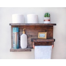 Masif Ahşap Banyo Rafı, Bakır Detaylı, Havluluk, Şık ve Dayanıklı Tasarım