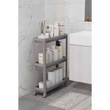 3 Katlı Tekerlekli Slim Raf, Gri, Banyo ve Mutfak Için Kullanışlı Organizatör
