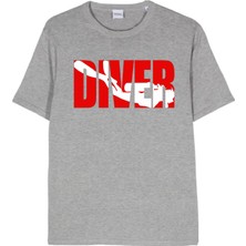 Makiteks Baskılı Erkek Kadın Unisex Bisiklet Yaka Dalgıç Baskılı T-Shirt Siyah Tshirt Tişört Diving Balıkadam