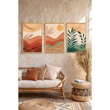 Wallspresso Bohem Ahşap Çerçeveli Tablo - 3'lü Tablo Set - Duvar Tablo - Üçlü Tablo - Salon Tablo - Mutfak Tablo