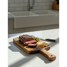 Decovibe Doğal İroko ahşap saplı Sunum ve Kesme Tahtası Şarküteri Tabağı