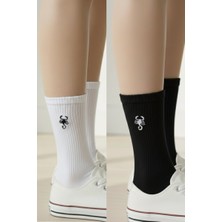 Akrep Burcu Nakışlı Tenis Gym Fitness 2 Çift Siyah Beyaz Pamuklu Yazlık Kışlık Çorap Seti