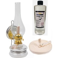 Klasik Gaz Lambası 500 ml Şeffaf Kandil Yağı ve + 1 mt Fitil Kamp Lambası Seti