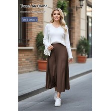 Trend Ak Home Beli Lastikli Piliseli Etek - Renk Koyu Kahve ( Standart Beden )