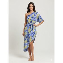 Imoop Design Kadın Desenli Tek Omuz Yırtmaç Detaylı Dokuma Şifon Pareo