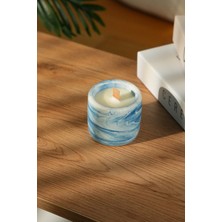 Love Bundles Azure Calm %100 Soya Wax Odun Fitilli Mavi Mermer Desen Dekoratif Mum
