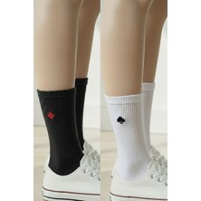 Iskambil Karo Maça Nakışlı Siyah Beyaz Unisex Yazlık Kışlık 2 Çift Çorap Seti
