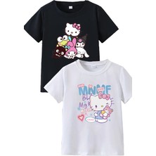 Makiteks 2li Kaliteli Pamuk Penye Kız Çocuk Baskılı Tshirt 5 6 7 8 9 10 11 12 13 14 Yaş Hello Kitty