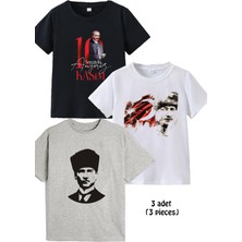 Makiteks Tekli ve 3lü Pamuk Kız Erkek Çocuk Atatürk Baskılı Tshirt Tişört 5 6 7 8 9 10 11 12 13 14 Yaş