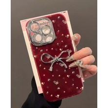 Kılıf House Iphone Uyumlu Taşlı Lens Koruyuculu Kırmızı Fiyonk Desenli Kılıf